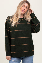 Olive Striped Drop Shoulder Sweater