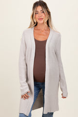 Cream Contrast Rib Long Maternity Open Cardigan