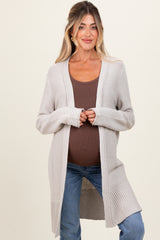 Cream Contrast Rib Long Maternity Open Cardigan