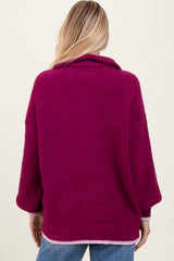 Magenta Soft Fuzzy Knit Quarter Zip Pullover Sweater