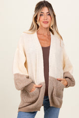 Cream Colorblock Bubble Sleeve Knit Maternity Cardigan