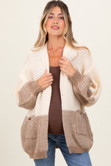 Cream Colorblock Bubble Sleeve Knit Maternity Cardigan