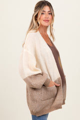 Cream Colorblock Bubble Sleeve Knit Maternity Cardigan