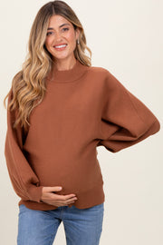 Camel Oversized Bubble Sleeve Maternity Sweater