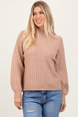 Mocha Cable Knit Mock Neck Bubble Sleeve Sweater