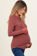 Rust Striped Snap Button Henley Maternity Top