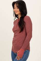 Rust Striped Snap Button Henley Top