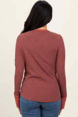 Rust Striped Snap Button Henley Top