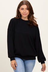 Black Oversized Ribbed Long Sleeve Maternity Sweatshirt