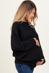 Black Oversized Ribbed Long Sleeve Maternity Sweatshirt