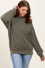 Olive Oversized Ribbed Long Sleeve Sweatshirt