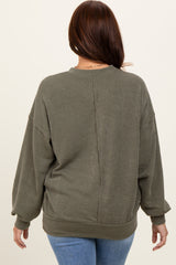 Olive Oversized Ribbed Long Sleeve Sweatshirt