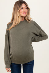 Olive Black Oversized Ribbed Long Sleeve Maternity Sweatshirt