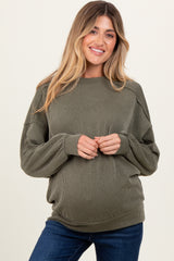 Olive Black Oversized Ribbed Long Sleeve Maternity Sweatshirt