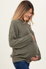 Olive Black Oversized Ribbed Long Sleeve Maternity Sweatshirt