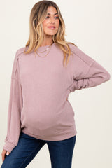 Mauve Oversized Ribbed Long Sleeve Maternity Sweatshirt