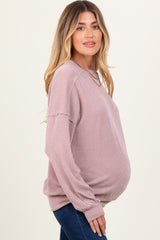 Mauve Oversized Ribbed Long Sleeve Maternity Sweatshirt