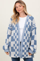 Blue Mixed Check Pattern Chunky Maternity Cardigan