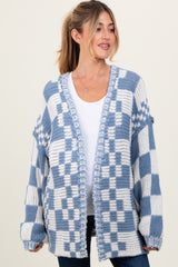 Blue Mixed Check Pattern Chunky Maternity Cardigan