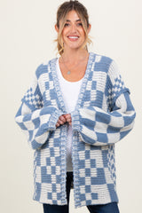 Blue Mixed Check Pattern Chunky Maternity Cardigan