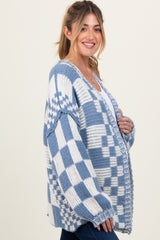 Blue Mixed Check Pattern Chunky Maternity Cardigan