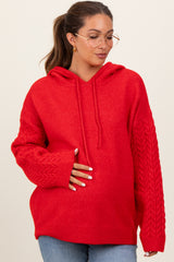 Red Mixed Knit Maternity Hooded Sweater