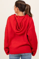 Red Mixed Knit Maternity Hooded Sweater