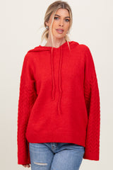 Red Mixed Knit Maternity Hooded Sweater