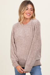 Beige Chenille Knit Maternity Sweater