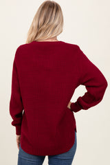 Burgundy Waffle Knit Rounded Hem Sweater