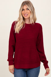 Burgundy Waffle Knit Rounded Hem Sweater