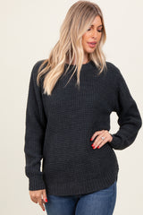 Charcoal Waffle Knit Rounded Hem Sweater