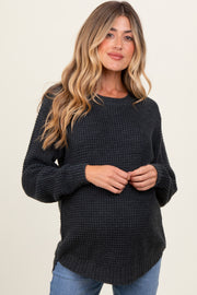 Charcoal Waffle Knit Rounded Hem Maternity Sweater