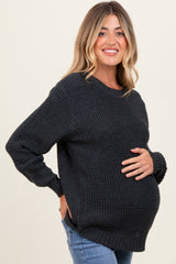 Charcoal Waffle Knit Rounded Hem Maternity Sweater