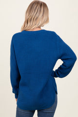 Dark Blue Waffle Knit Rounded Hem Sweater