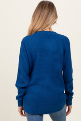 Dark Blue Waffle Knit Rounded Hem Maternity Sweater