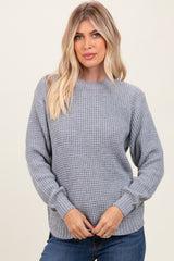 Heather Grey Waffle Knit Rounded Hem Sweater