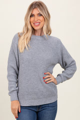 Heather Grey Waffle Knit Rounded Hem Sweater