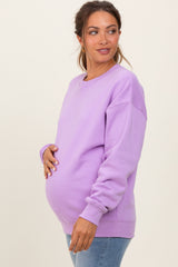 Lavender Fleece Crew Neck Relaxed Fit Maternity Sweatshirt