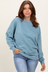 Light Blue Fleece Crew Neck Relaxed Fit Maternity Sweatshirt