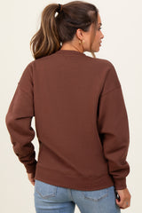 Brown Fleece Crew Neck Relaxed Fit Maternity Sweatshirt