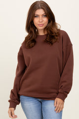 Brown Fleece Crew Neck Relaxed Fit Maternity Sweatshirt