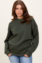 Olive Fleece Crew Neck Relaxed Fit Sweatshirt