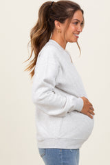 Heather Grey Fleece Crew Neck Relaxed Fit Maternity Sweatshirt