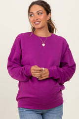 Magenta Fleece Crew Neck Relaxed Fit Maternity Sweatshirt