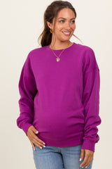 Magenta Fleece Crew Neck Relaxed Fit Maternity Sweatshirt