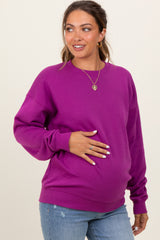 Magenta Fleece Crew Neck Relaxed Fit Maternity Sweatshirt