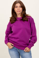 Magenta Fleece Crew Neck Relaxed Fit Maternity Sweatshirt