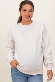 Cream Fleece Crew Neck Relaxed Fit Maternity Sweatshirt