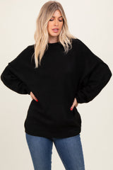 Black Oversized Crewneck Melange Knit Maternity Sweater